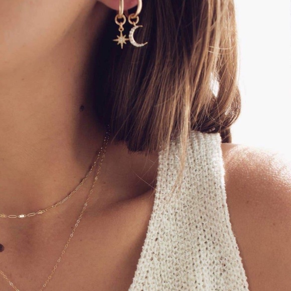 Moon + Diamonds Hoop Earrings - Picture 2 of 3